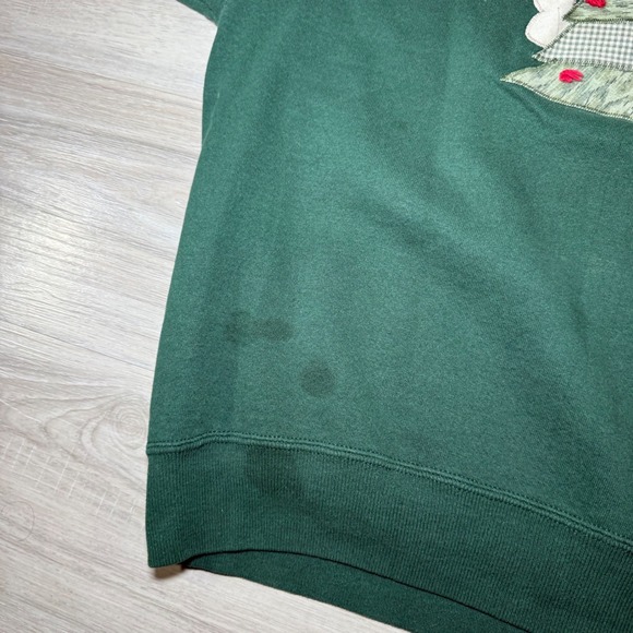 Vintage 90s Jerzees Christmas Sweatshirt Tree Applique Holiday Green Mens Medium - Picture 4 of 7
